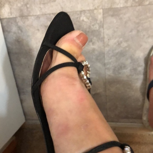 Stuart Weitzman size  10 black ankle wrap heels Rhinestone details - Picture 9 of 15